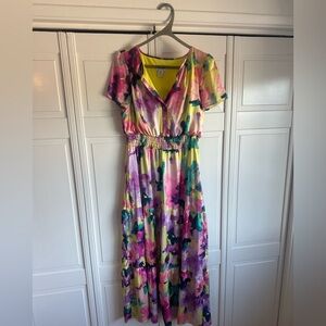 Nicole Miller Multicolor V-Neck Maxi Dress size M